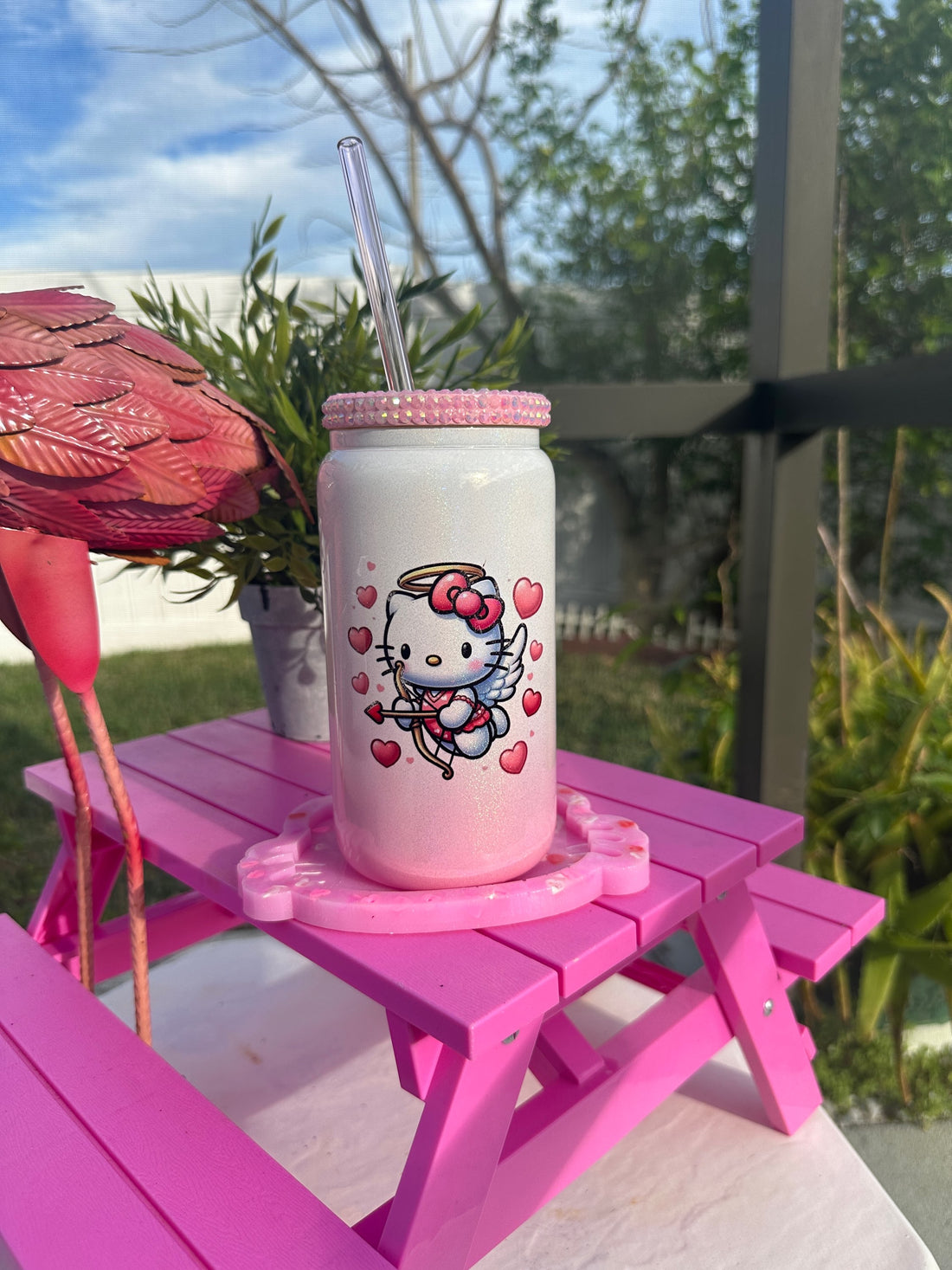 Hello Kitty Cupid Glitter Glass Cup image 0