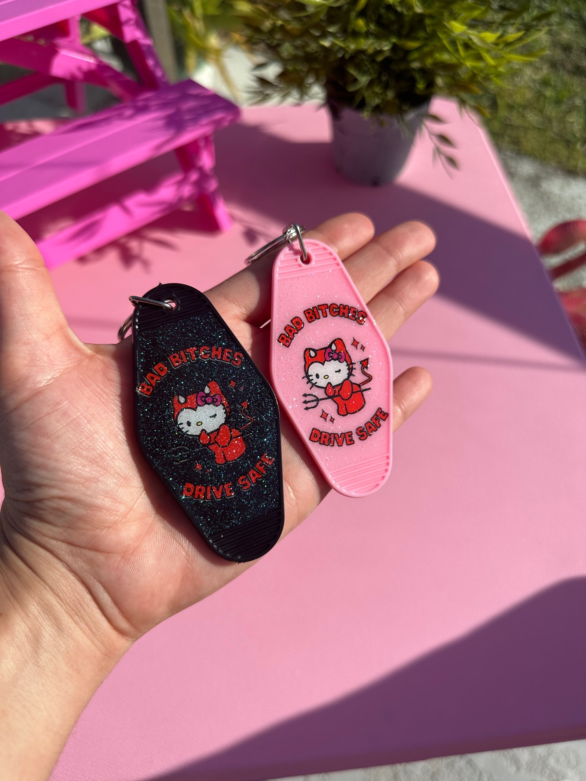 Bad Bitches Drive Safe Motel Keychain image 0