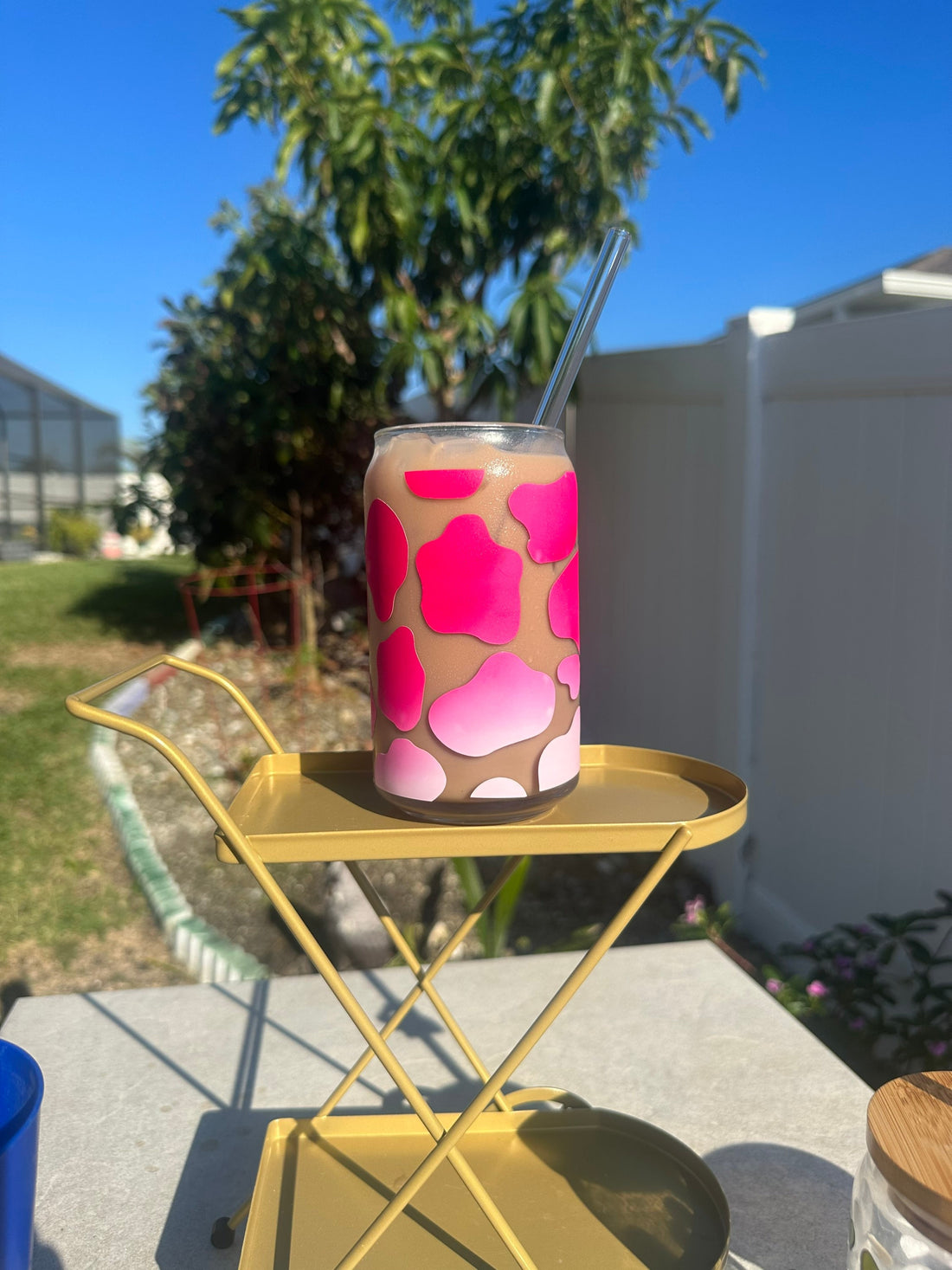 Color Changing Pink Cow Print Glass Cup image 0