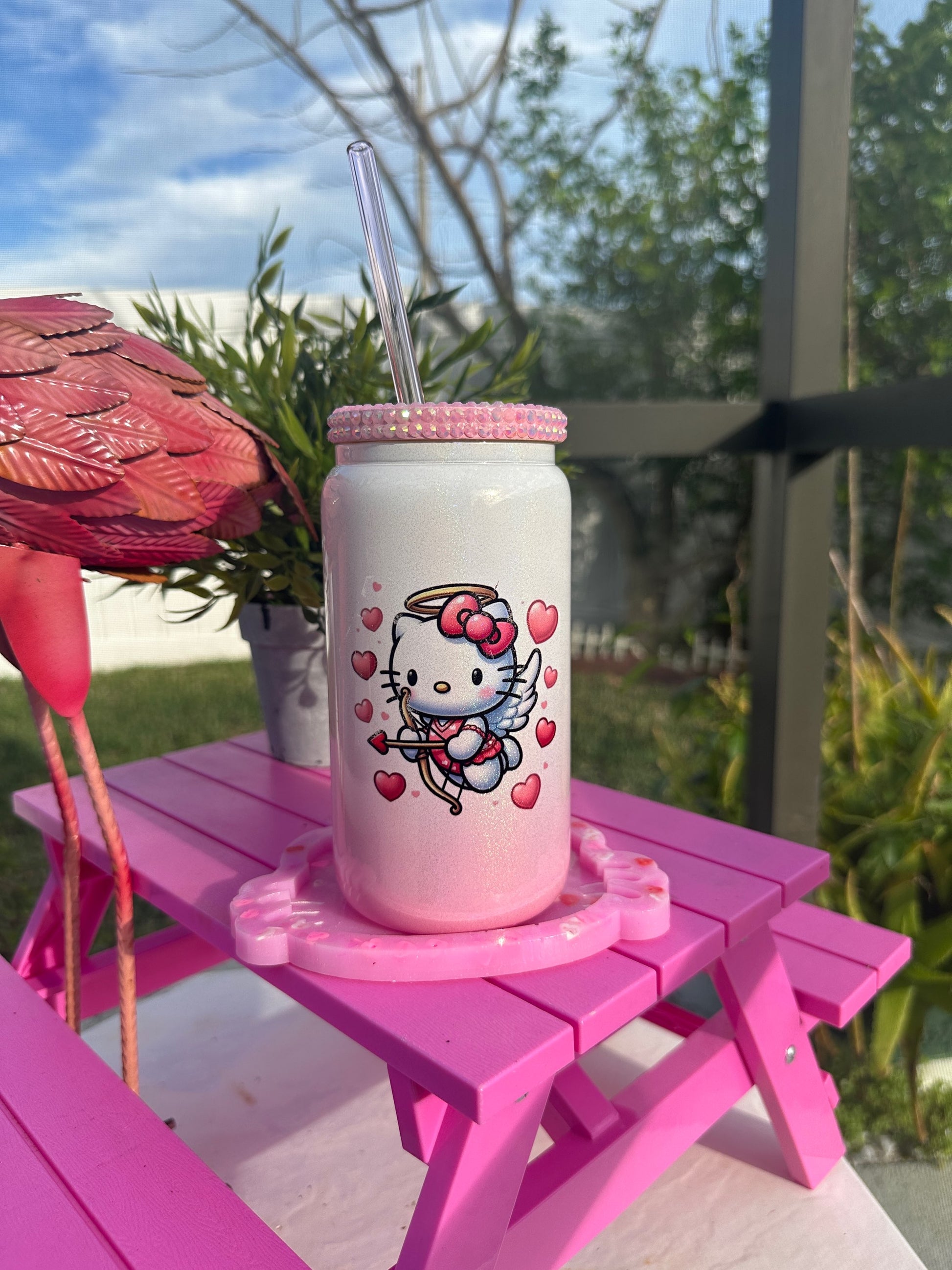 Hello Kitty Cupid Glitter Glass Cup image 0